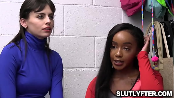 Teen shoplifters Lily Starfire and Angel Windell pleasuring the pervert officer Mike and letting him fuck their teen pussies